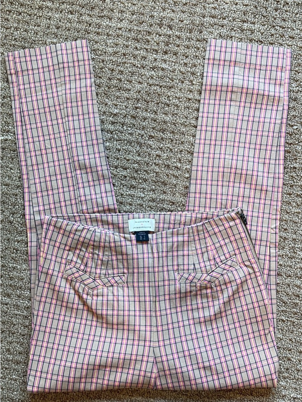 Anthropologie The Essential Plaid Pant Size 2 tan/pink